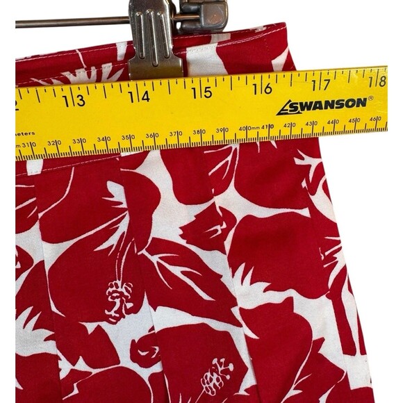 Talbots Skirt Womens 8 Red Floral Pleated A Line Flare Beach Coastal Hawaiian - Picture 8 of 9